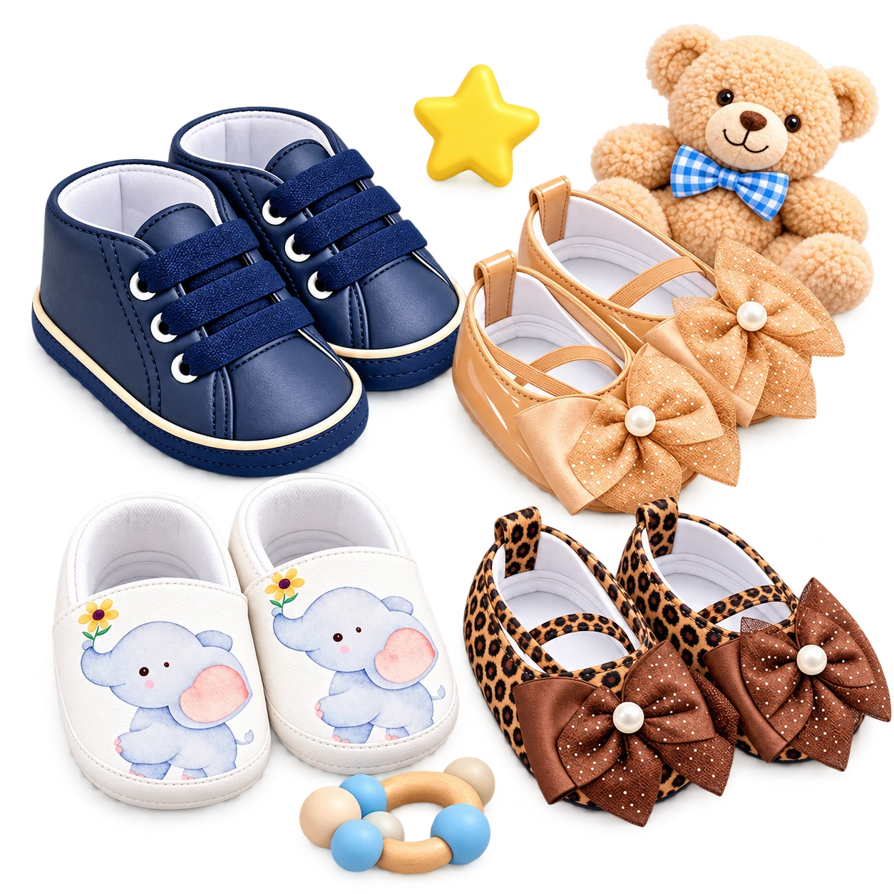 Colección para niño y niña: Urbanitos azules, Dulce Bailarina marfil y animal print, y PequePasos de elefantico