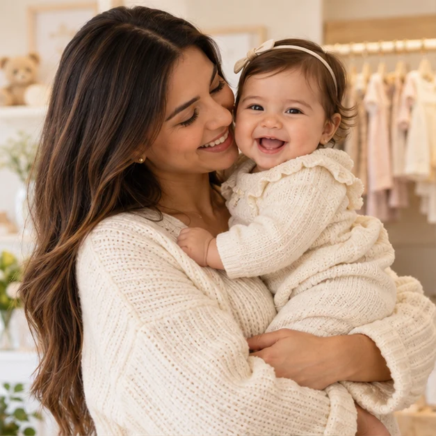 Escena ilustrativa de una mamá cargando a su bebé